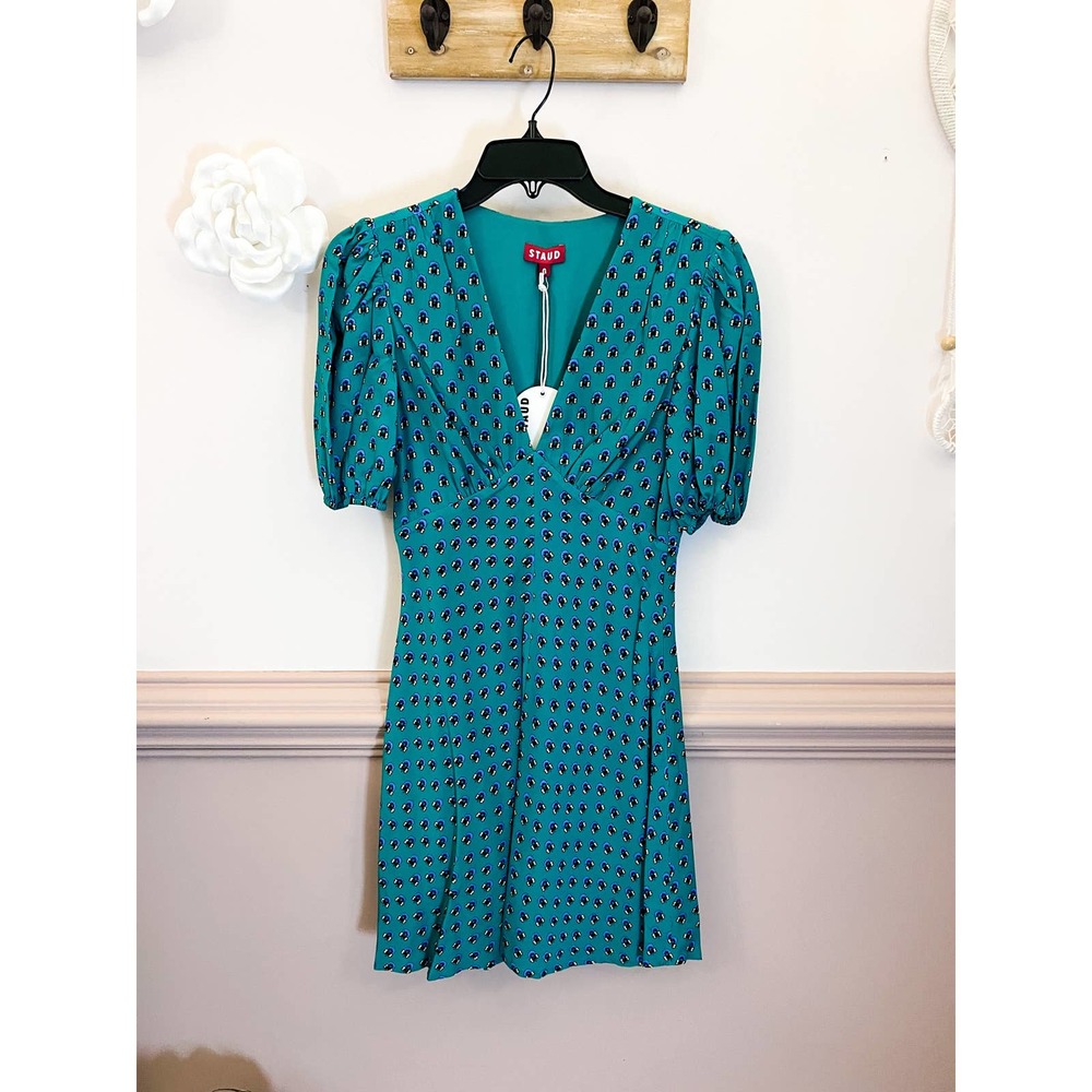 STAUD Mila Crepe Mini Dress Green